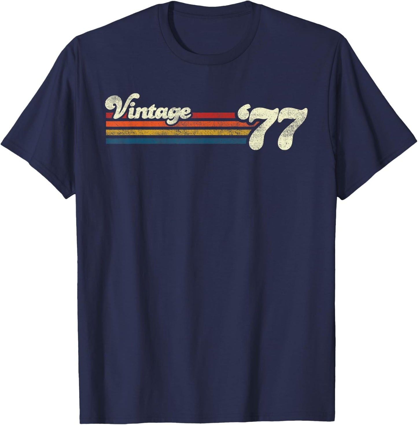 Vintage 1977 Chest Stripe Birthday T-Shirt - T-Shirt | Navy