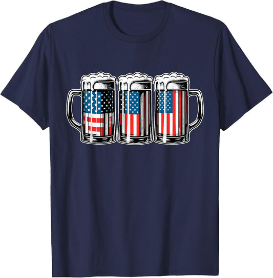 Beer American Flag 4th of July Men Merica Drinking USA T-Shirt - T-Shirt | Navy