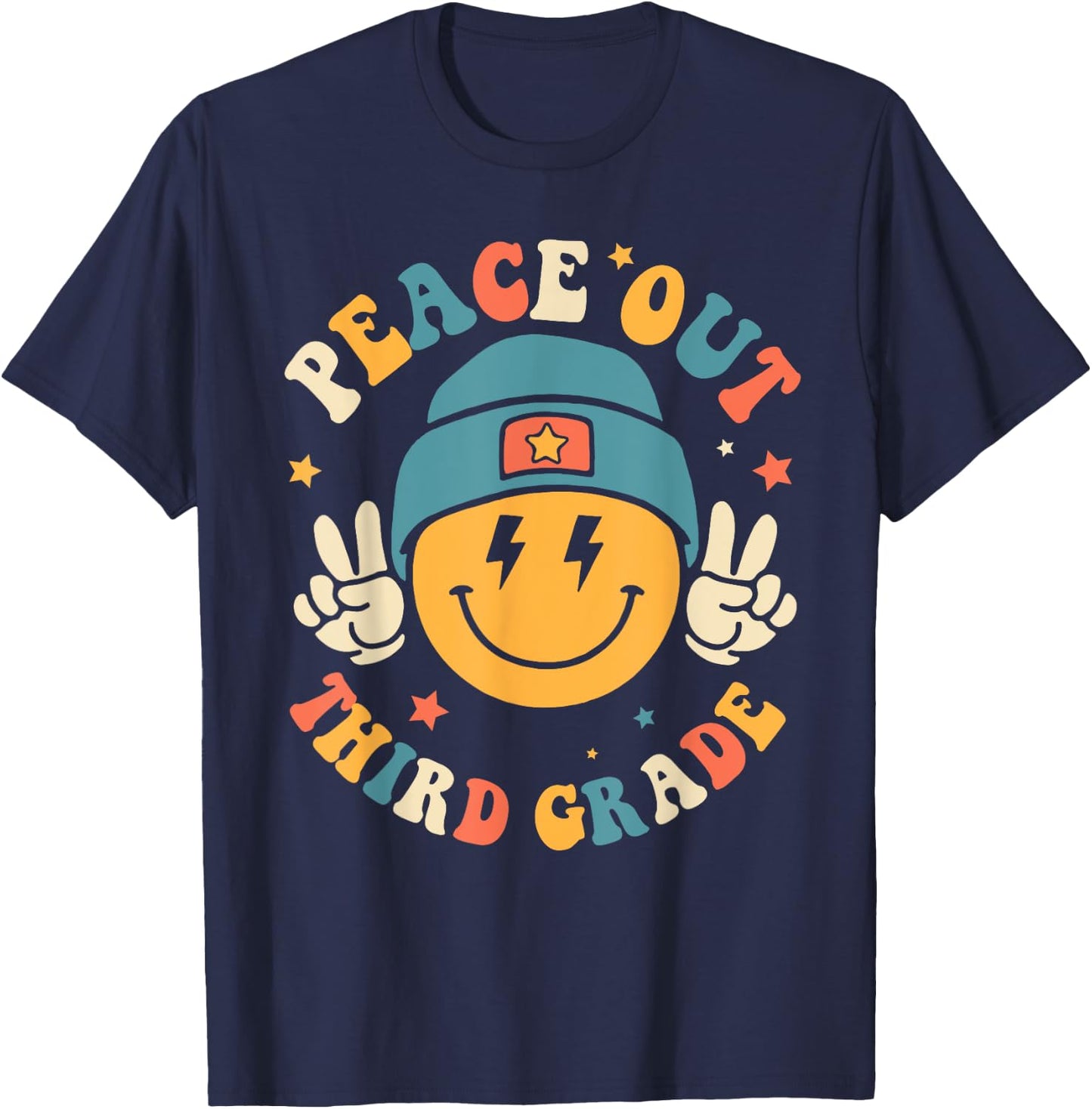 Peace Out Third Grade Happy Last Day Of School Teacher T-Shirt - T-Shirt | Navy