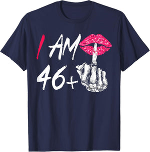 I Am 46 Plus 1 Middle Finger Funny 47th Women's Birthday T-Shirt - T-Shirt | Navy