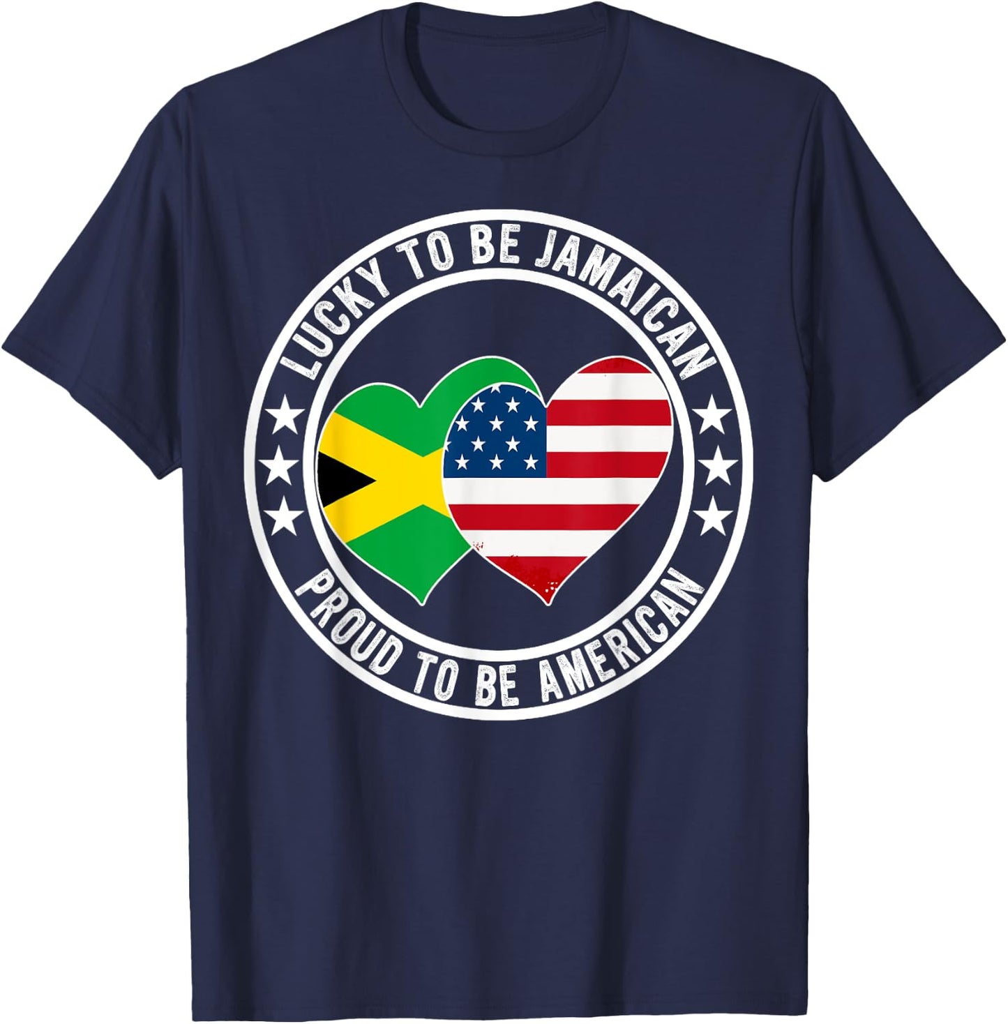 Lucky To Be Jamaican Proud To Be American Jamaica US Flag T-Shirt - T-Shirt | Navy