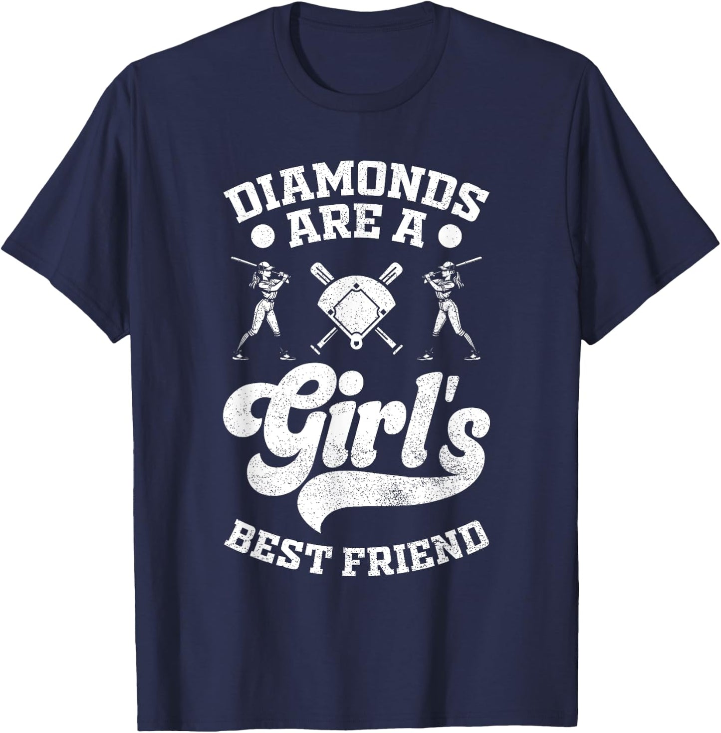 Diamonds Are A Girl's Best Friend Baseball Softball Girl T-Shirt - T-Shirt | Navy