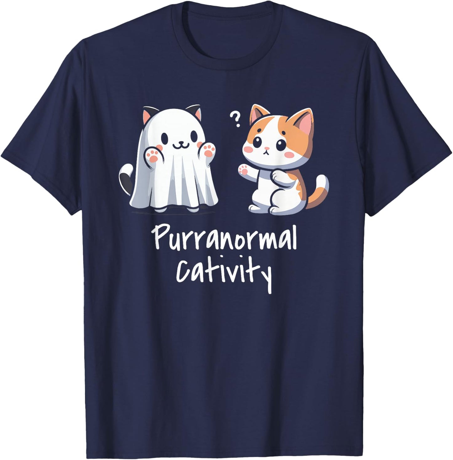 Purranormal Cativity Cat Paranormal Ghost Halloween T-Shirt - T-Shirt | Navy