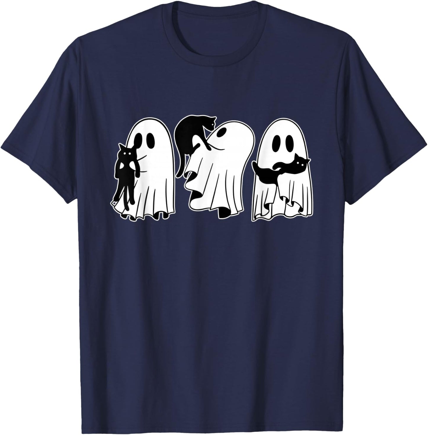 Ghost Holding Black Cat Funny Halloween Cat Lovers Women T-Shirt - T-Shirt | Navy