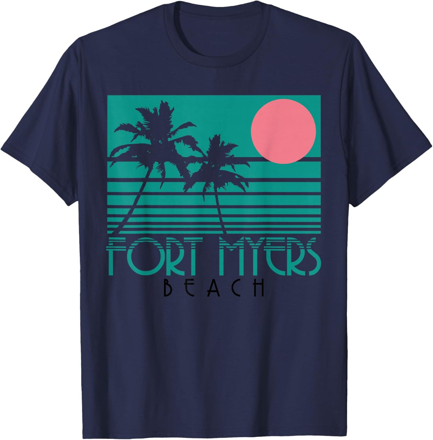 Fort Myers Beach Florida FL Palm Trees Surf Vintage Retro T-Shirt - T-Shirt | Navy
