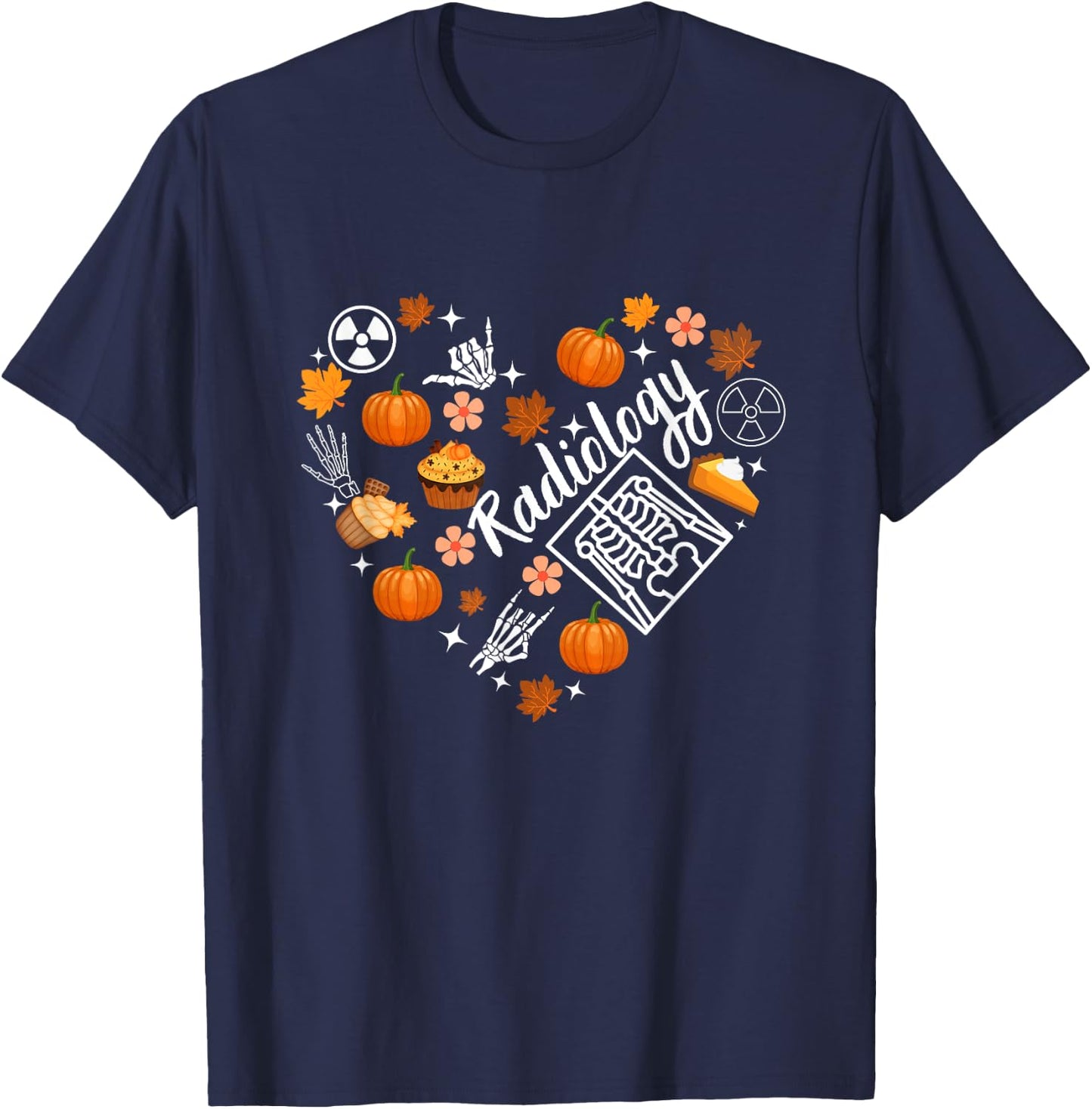 Radiology Fall Heart Xray Tech Autumn Pumpkin Thanksgiving T-Shirt - T-Shirt | Navy