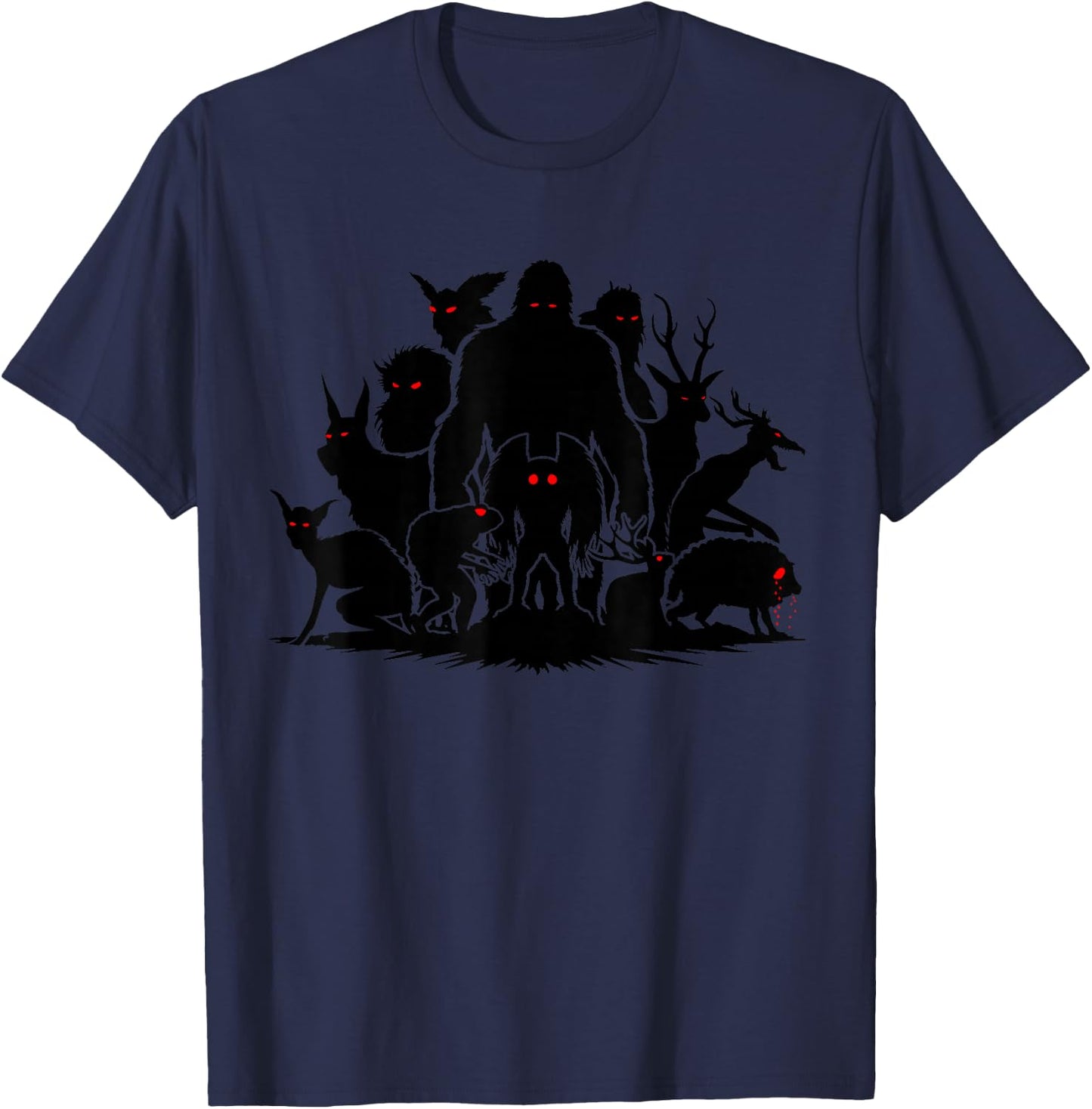Funny Cryptid Monsters Bigfoot Mothman Wendigo Cryptozoology T-Shirt - T-Shirt | Navy