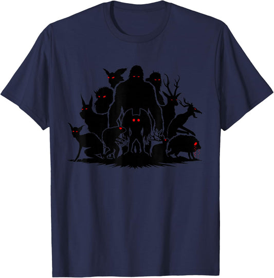 Funny Cryptid Monsters Bigfoot Mothman Wendigo Cryptozoology T-Shirt - T-Shirt | Navy