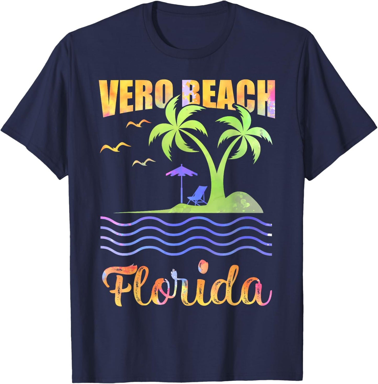 Summer Vacation Retro Sunset Florida Vero Beach Men Women Kids T-Shirt - T-Shirt | Navy