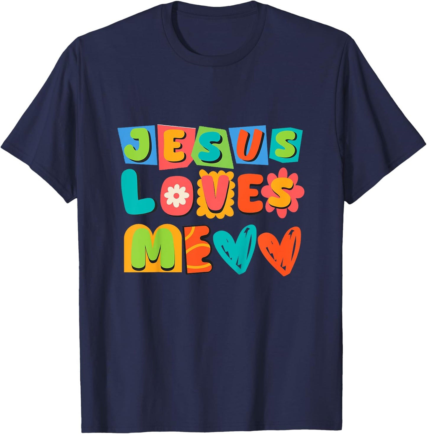 Groovy Jesus Loves Me Biblical Christian Church Retro Kids T-Shirt - T-Shirt | Navy