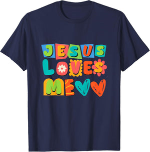 Groovy Jesus Loves Me Biblical Christian Church Retro Kids T-Shirt - T-Shirt | Navy