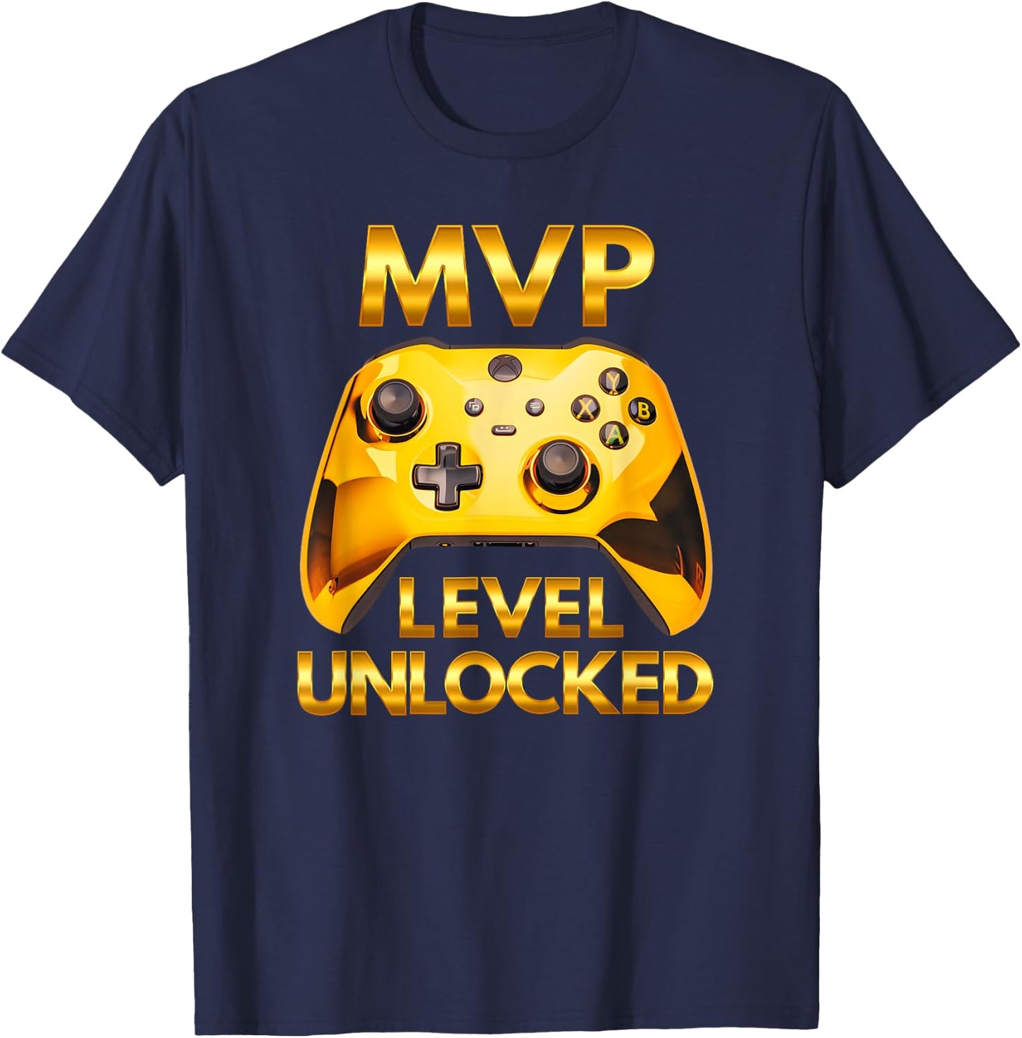 MVP Level Unlocked Video Game Player Gold Gaming Controller T-Shirt - T-Shirt | Navy