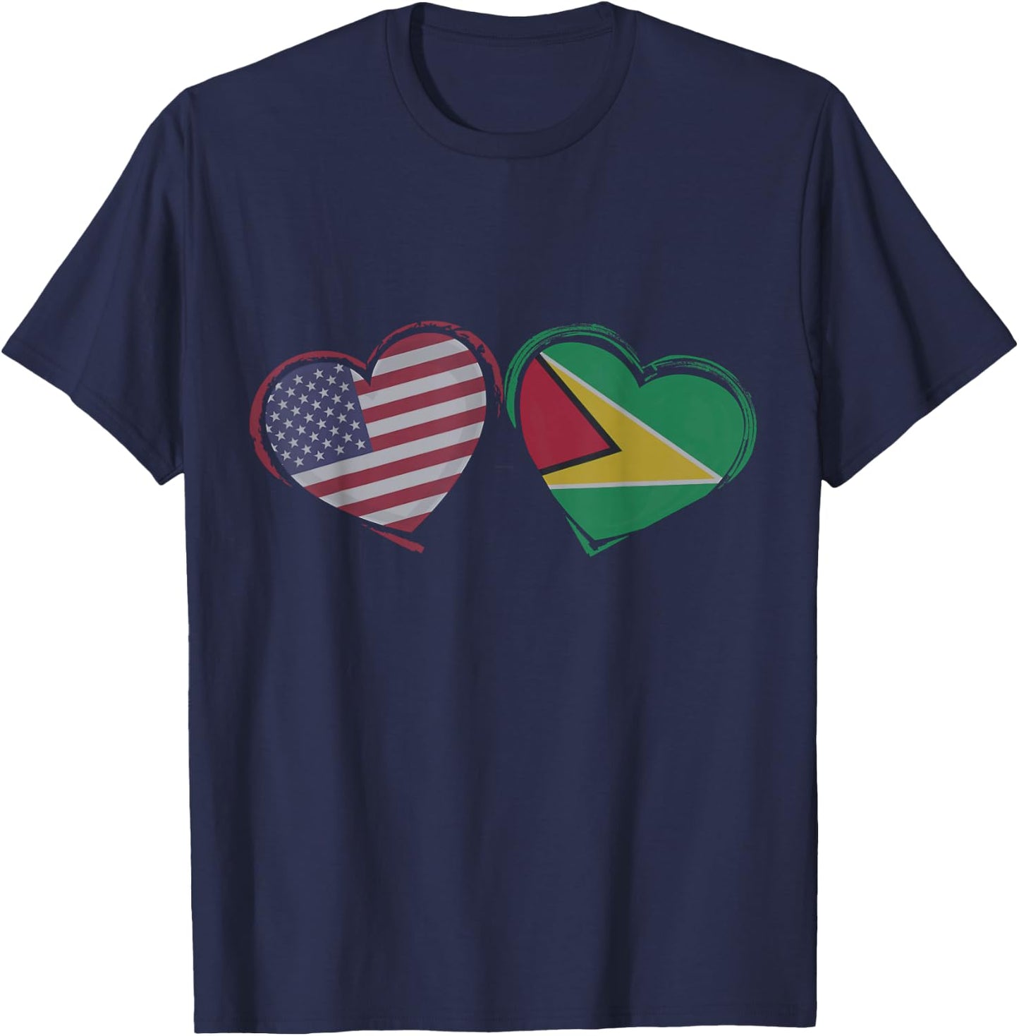 USA Guyana Flag Heart Valentines Day Guyanese American T-Shirt - T-Shirt | Navy