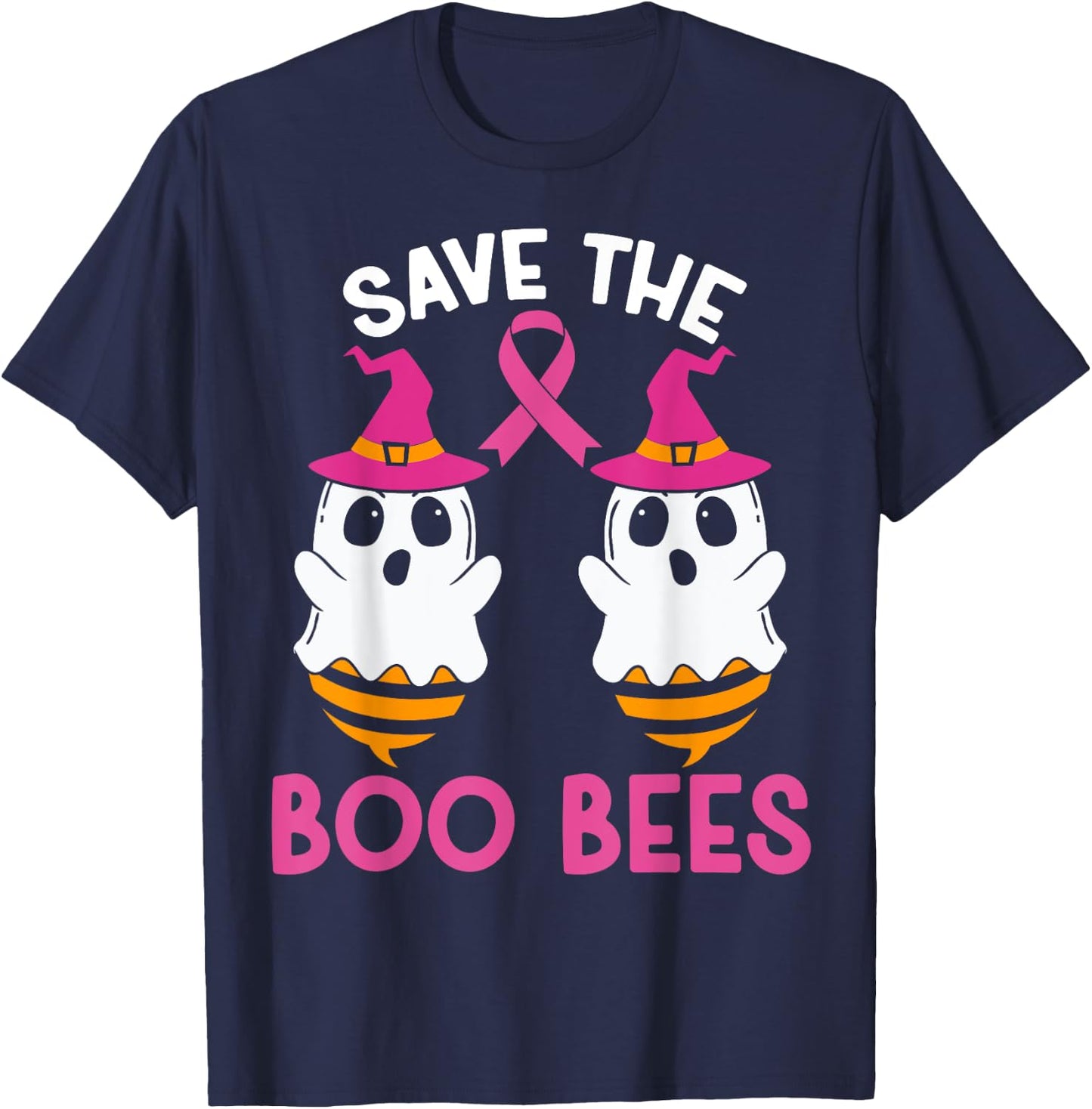 Save The Boobees Boo Bees Breast Cancer Awareness Halloween T-Shirt - T-Shirt | Navy