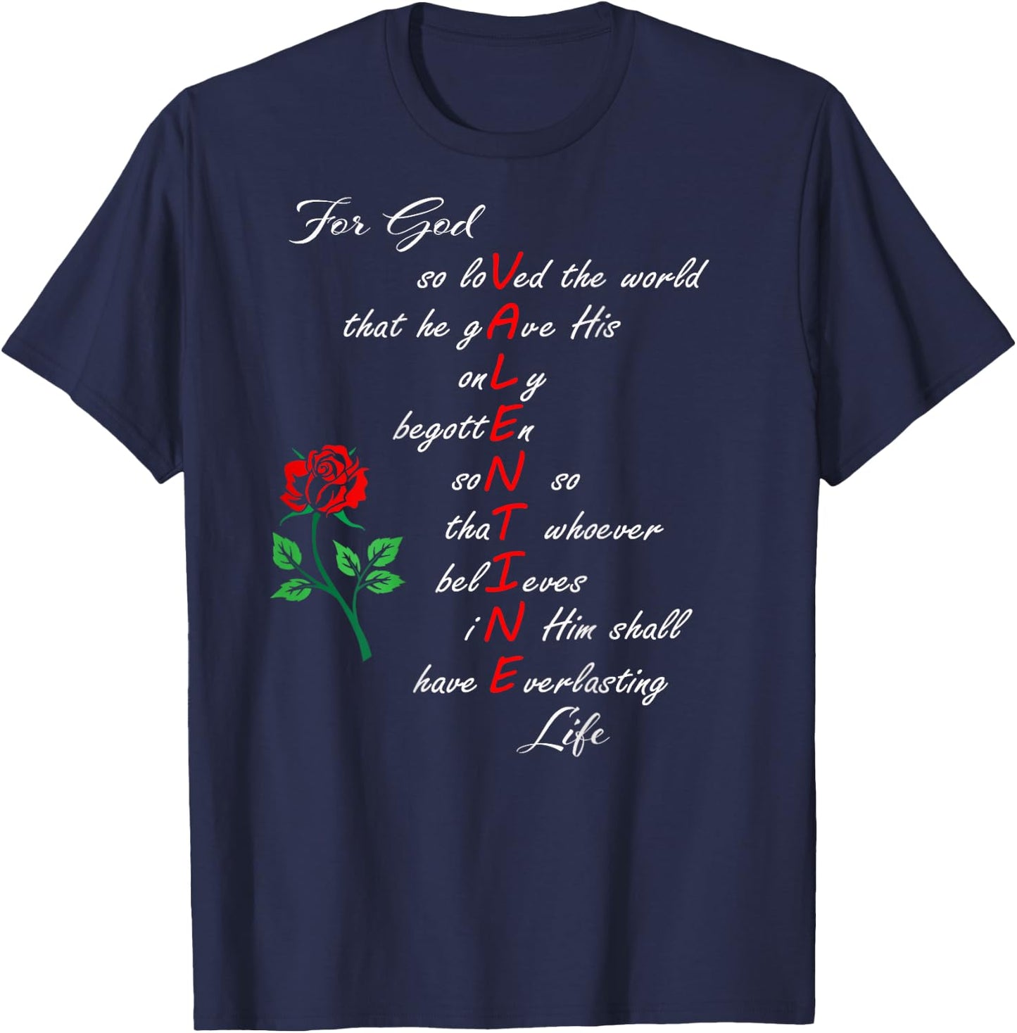 Christian Valentine's John 3:16 For God So Loved the World T-Shirt - T-Shirt | Navy