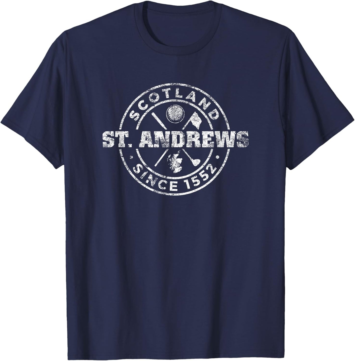 St. Andrews Scotland Golf 1552 Distressed , Small, Black T-Shirt - T-Shirt | Navy