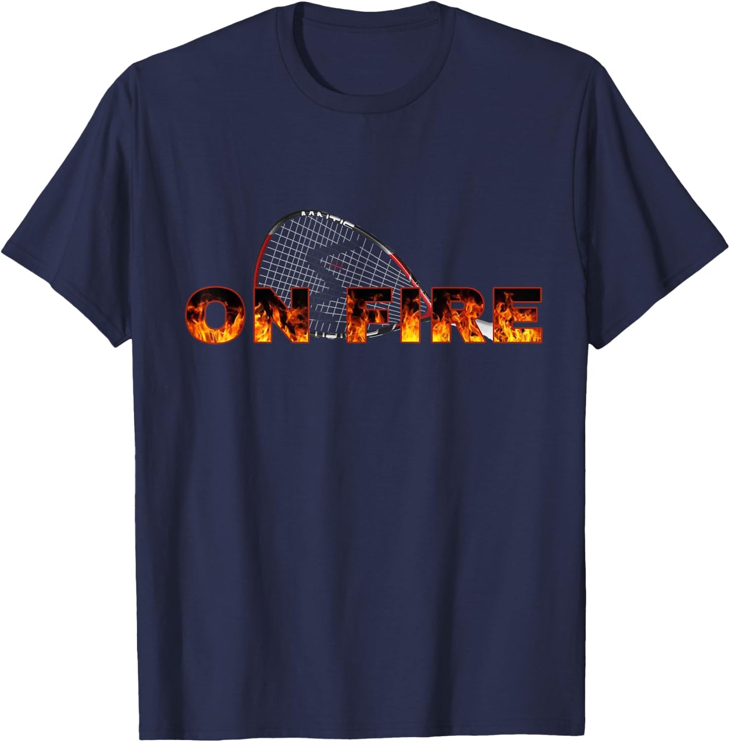 Racquetball Racquet On Fire with Flames Graphic Gear T-Shirt - T-Shirt | Navy