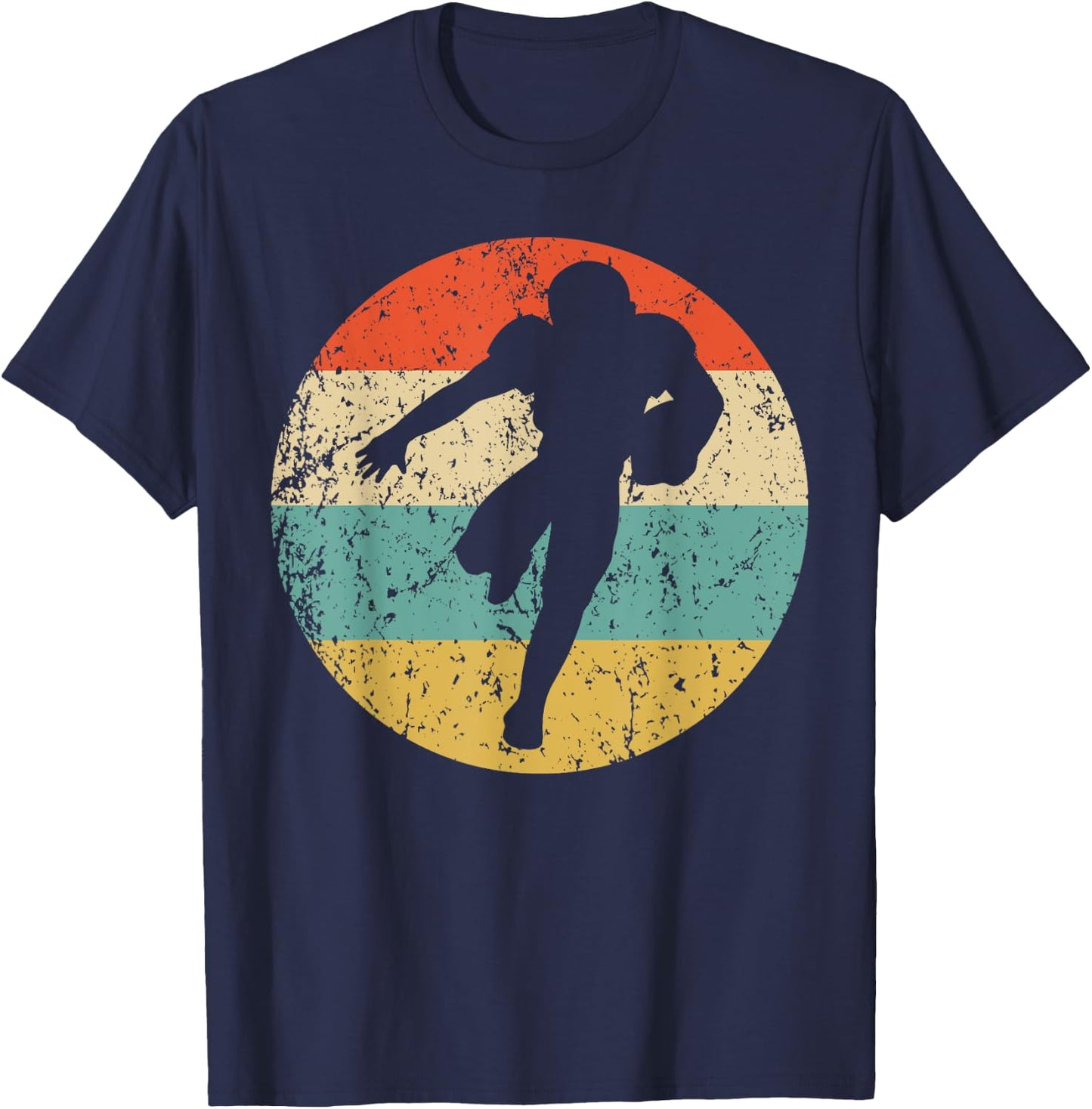 Football Player Running Back Silhouette Retro Sports T-Shirt - T-Shirt | Navy