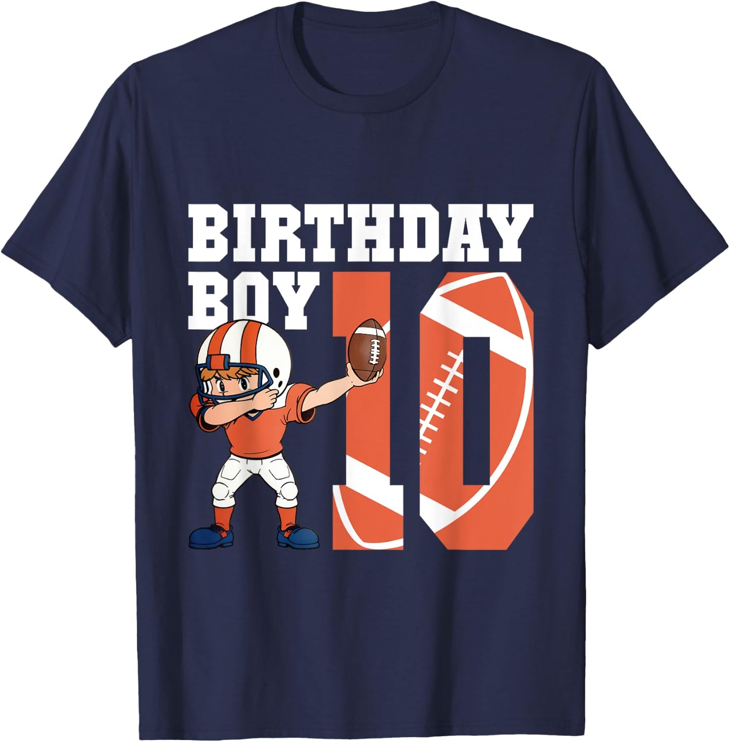 10th Birthday Boy Football Player Dabbing 10 Years Old T-Shirt - T-Shirt | Navy