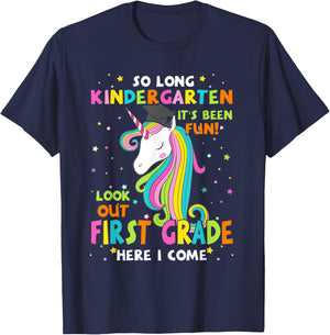 So Long Kindergarten 1st Grade Here I Come Graduation Girls T-Shirt - T-Shirt | Navy