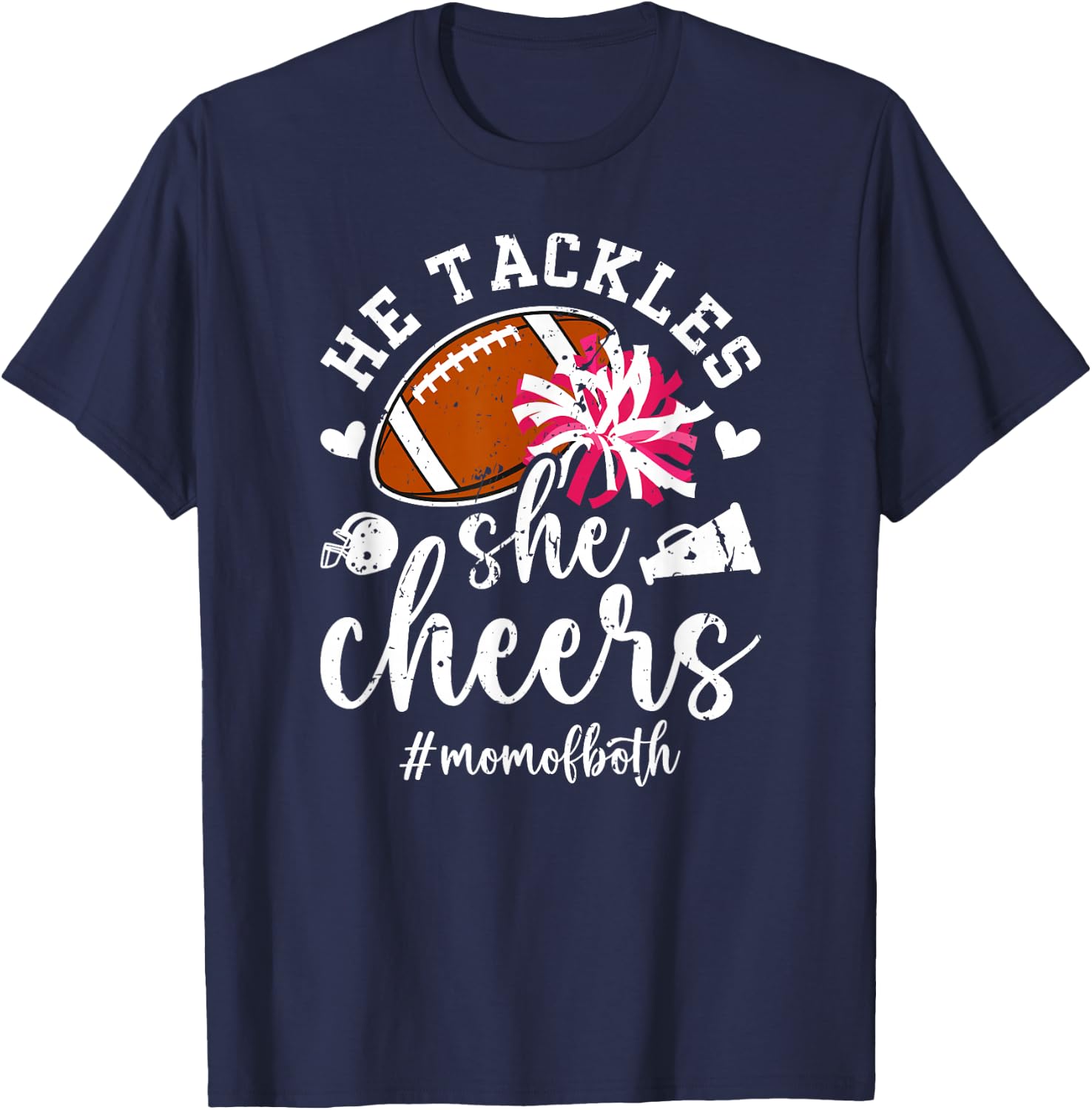 He Tackles She Cheers Football And Cheer Mom T-Shirt - T-Shirt | Navy