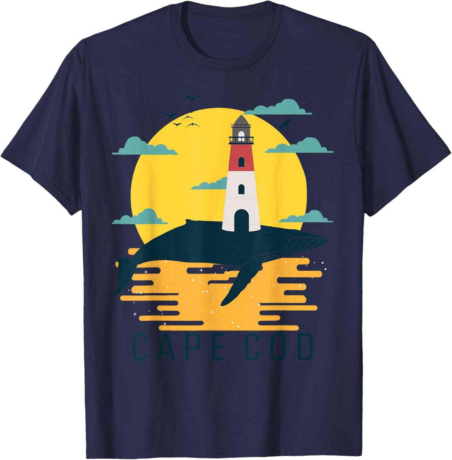 Cape Cod Nauset Lighthouse Vacation Sunset Whale Tourist T-Shirt - T-Shirt | Navy