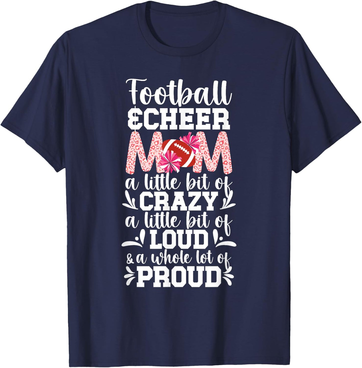 Football & Cheer Mom Proud Football And Cheerleading Mom T-Shirt - T-Shirt | Navy
