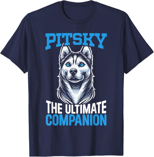 Pitsky Owner Dog Lover Puppy Pit Bull Siberian Husky T-Shirt - T-Shirt | Navy