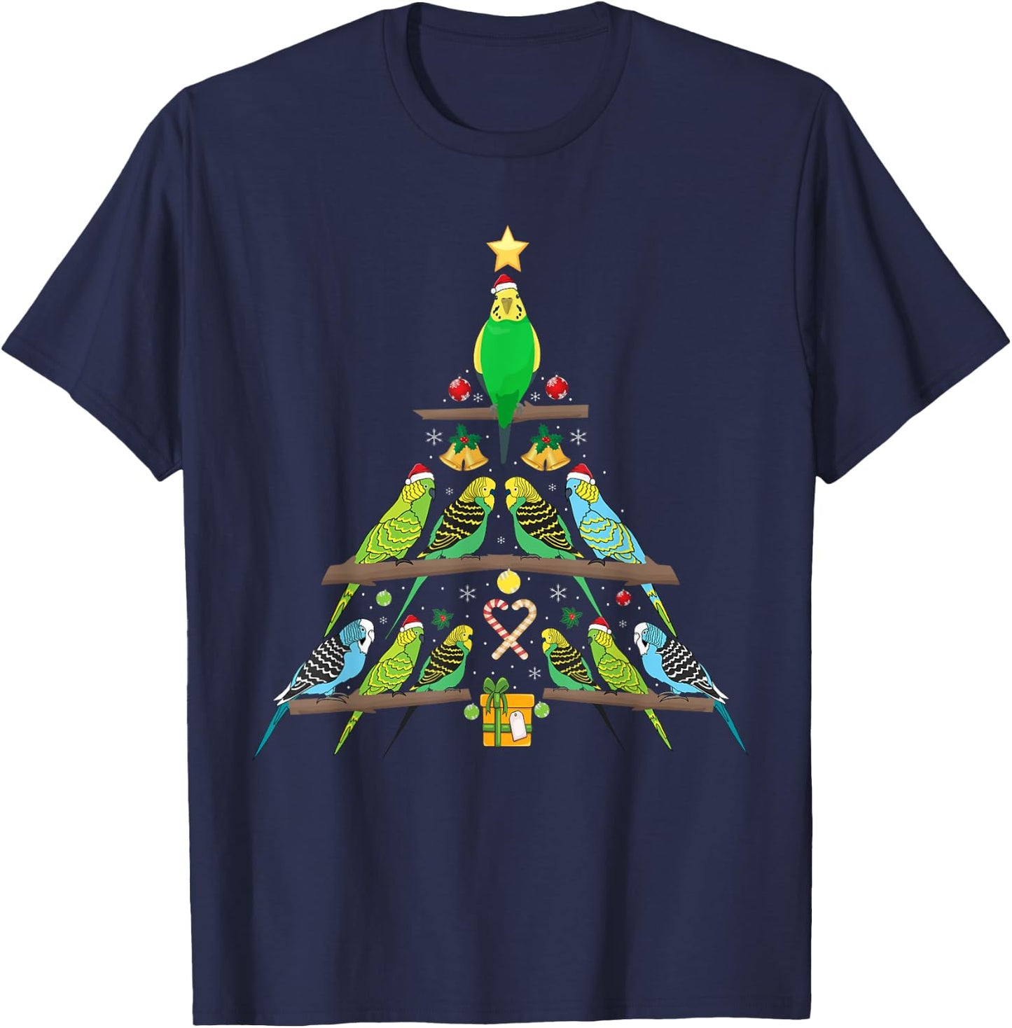 Budgie Christmas Tree Bird Christmas T-Shirt - T-Shirt | Navy