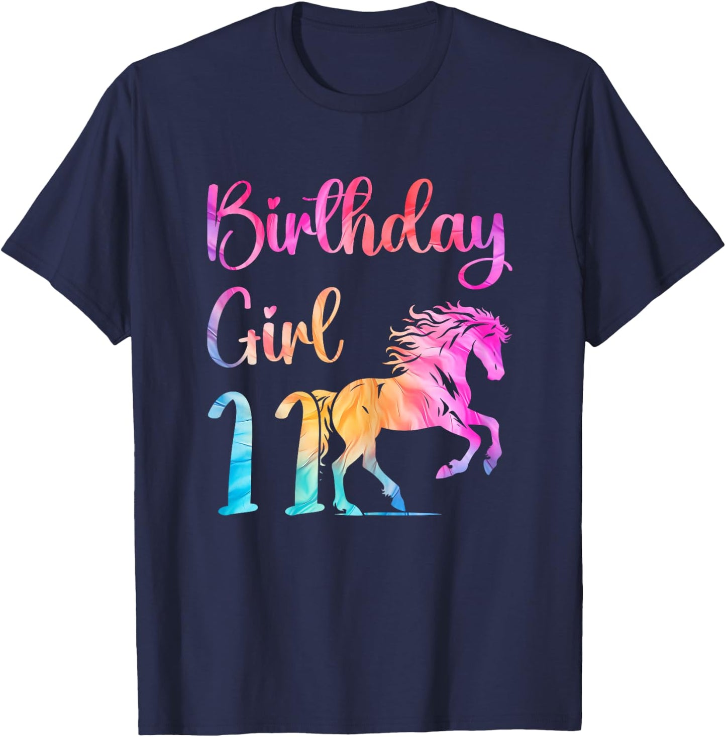 11th Birthday Horse 11 Year Old Girl Birthday Horse Lovers T-Shirt - T-Shirt | Navy