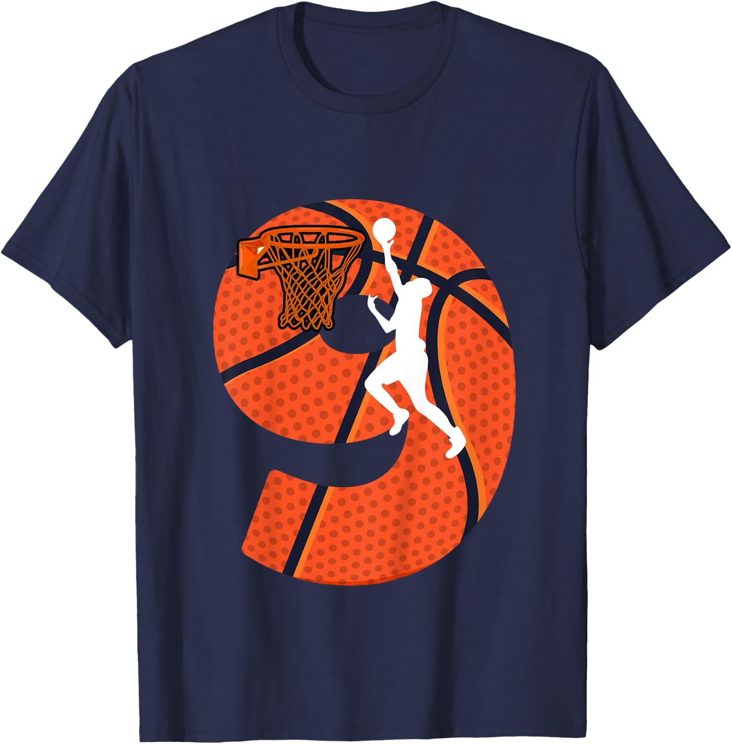 Kids 9 Year Old 9th Birthday Party Basketball Theme Boys Girls T-Shirt - T-Shirt | Navy
