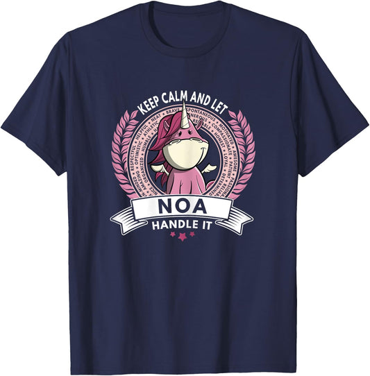 Unicorn Noa Name - Girls Women Personalized Unicorn T-Shirt - T-Shirt | Navy