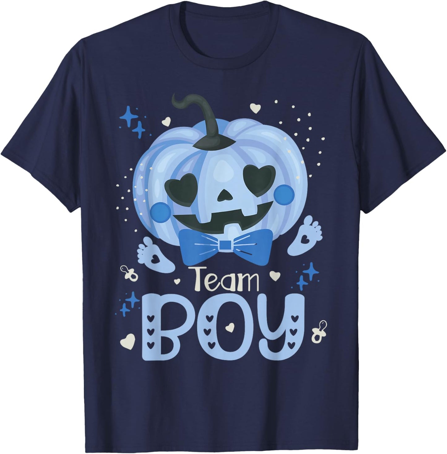 Team Boy Pumpkin Halloween Baby Gender Reveal Party Blue T-Shirt - T-Shirt | Navy
