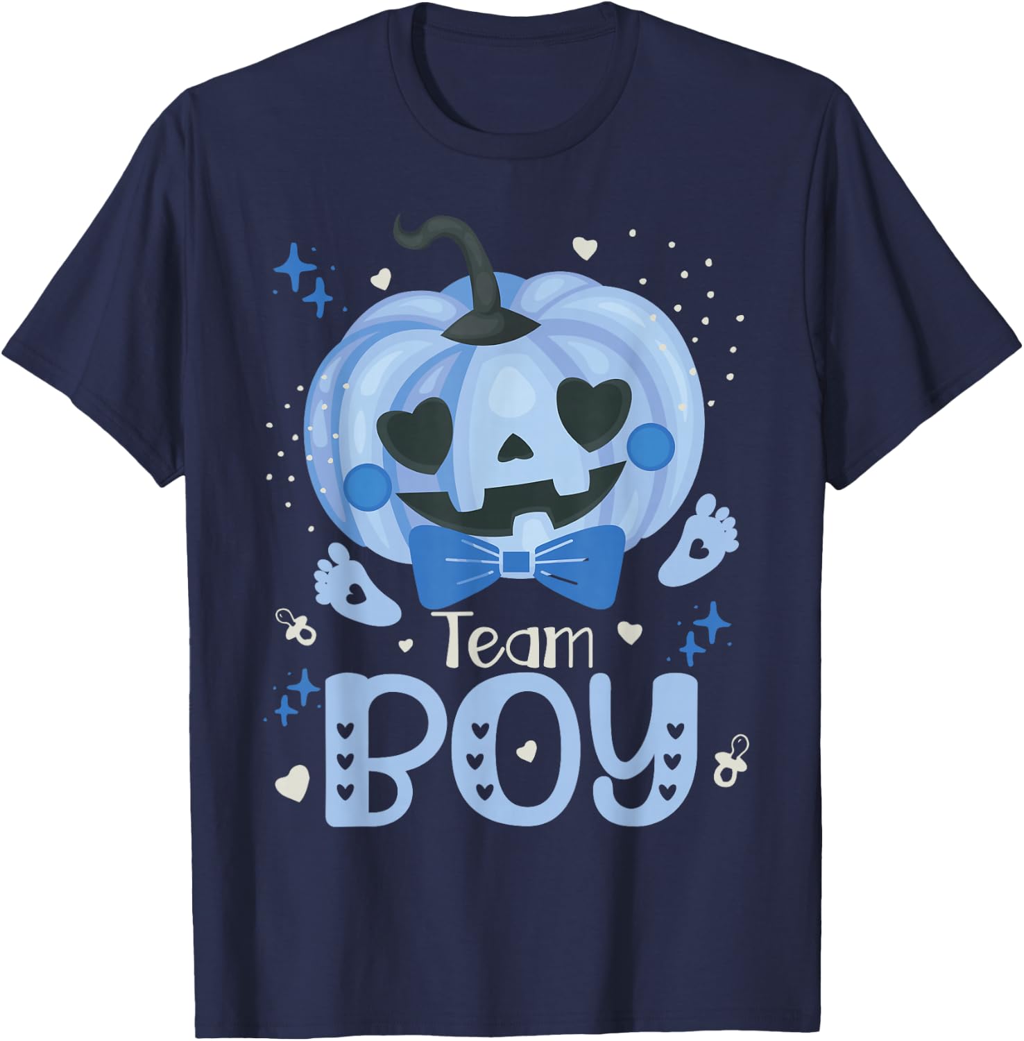 Team Boy Pumpkin Halloween Baby Gender Reveal Party Blue T-Shirt - T-Shirt | Navy