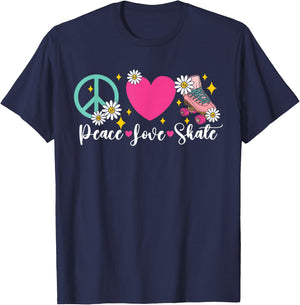 Cool Roller Skating Skate Girl Heart Peace Love Skate T-Shirt - T-Shirt | Navy