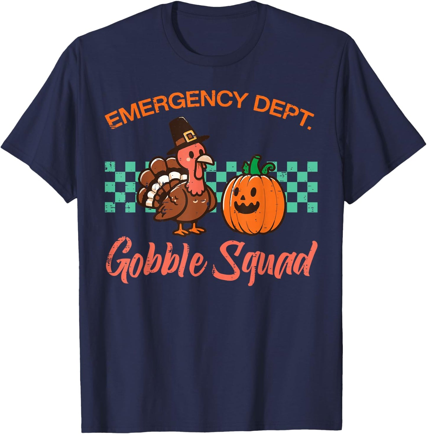 Thanksgiving Emergency Nurse Gobble Squad Scrub Top Women T-Shirt - T-Shirt | Navy