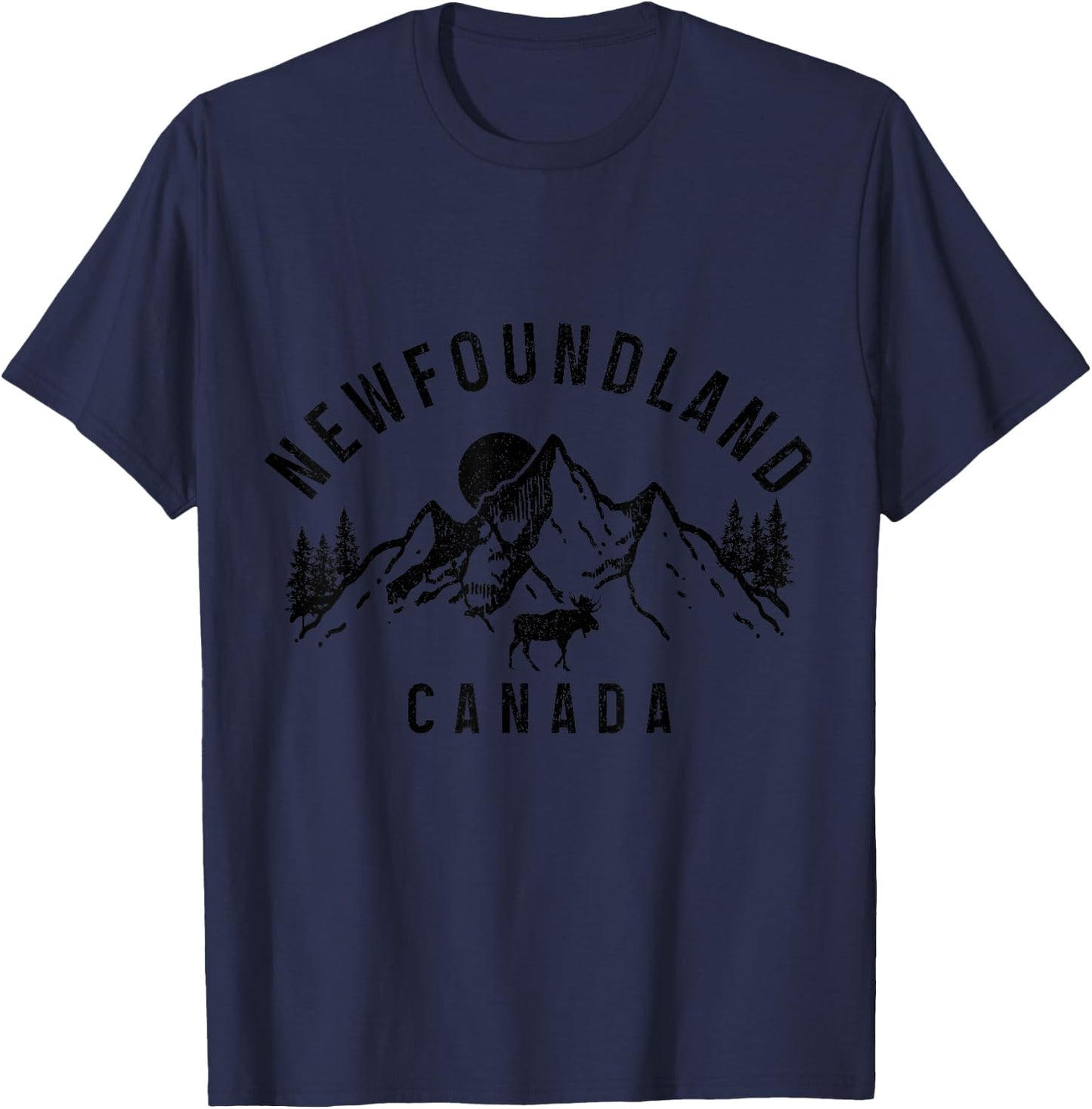 Newfoundland Canada Souvenir Vintage Mountains Moose T-Shirt - T-Shirt | Navy