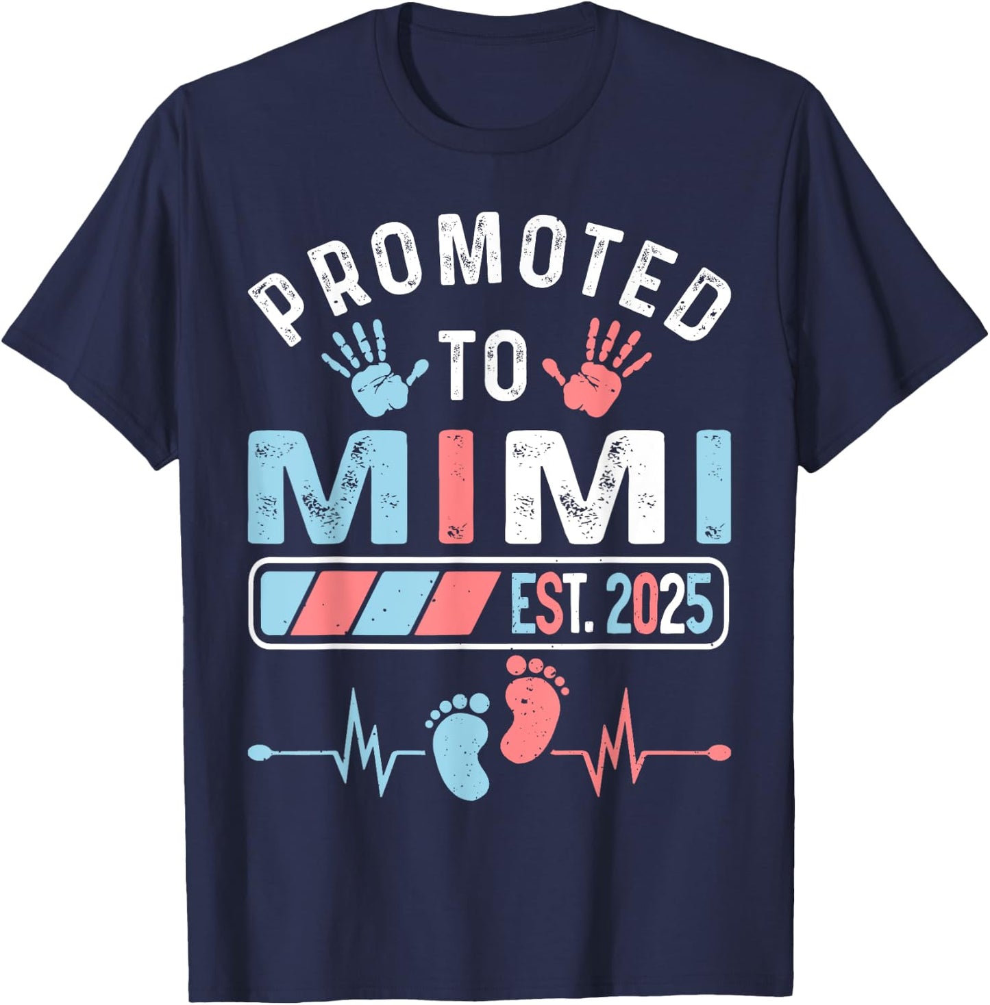 Promoted To Mimi Est. 2025 Baby Shower Gender Reveal T-Shirt - T-Shirt | Navy