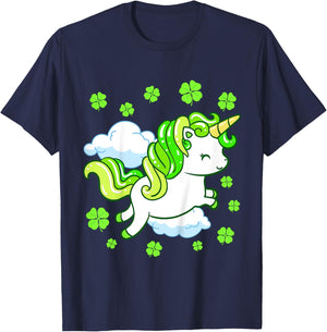 Kids St Patricks Day Unicorn Girls Toddler Shamrock T-Shirt - T-Shirt | Navy