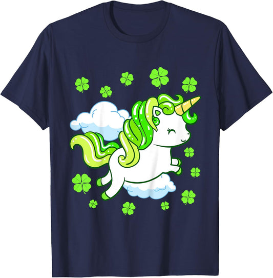 Kids St Patricks Day Unicorn Girls Toddler Shamrock T-Shirt - T-Shirt | Navy