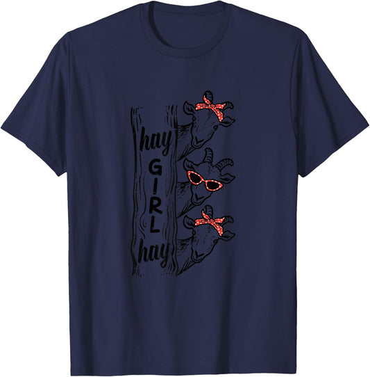 Goats Hay Girl Funny Livestock Farmer Women Girls Kids Youth T-Shirt - T-Shirt | Navy