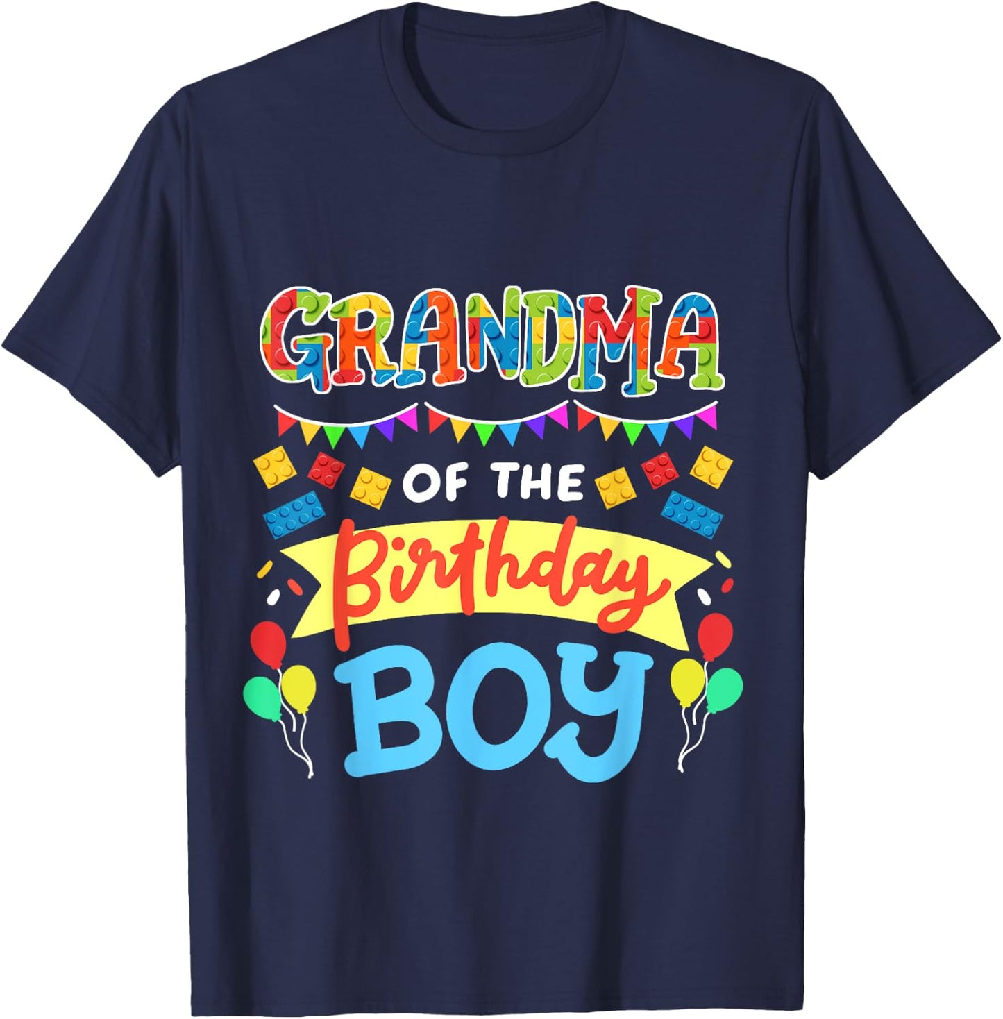 Grandma of the Birthday Boy Building Blocks Bricks Family T-Shirt - T-Shirt | Navy