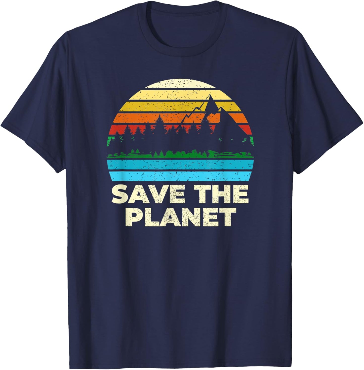 Save Protect The Planet Retro Vintage Earth Day T-Shirt - T-Shirt | Navy