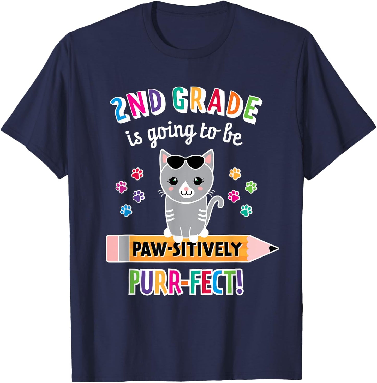 First Day of Second Grade Shirt Cat First Day of School T-Shirt - T-Shirt | Navy