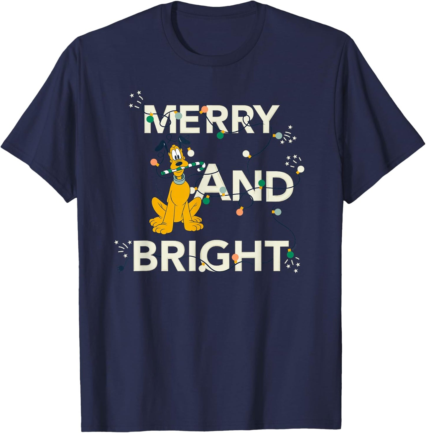 Disney Pluto Merry and Bright Christmas Holiday T-Shirt - T-Shirt | Navy