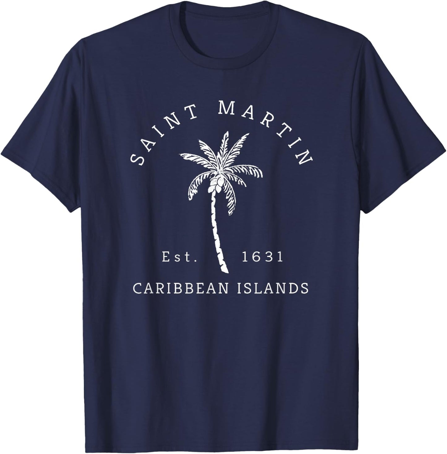 Original St. Martin Caribbean Islands Palm Tree Novelty Art T-Shirt - T-Shirt | Navy