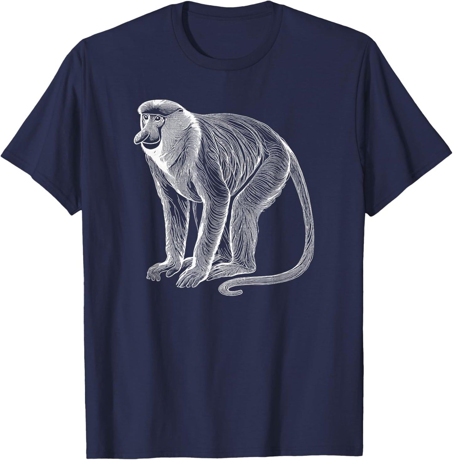 Line Art Proboscis Monkey Long-Nosed Monkey T-Shirt - T-Shirt | Navy