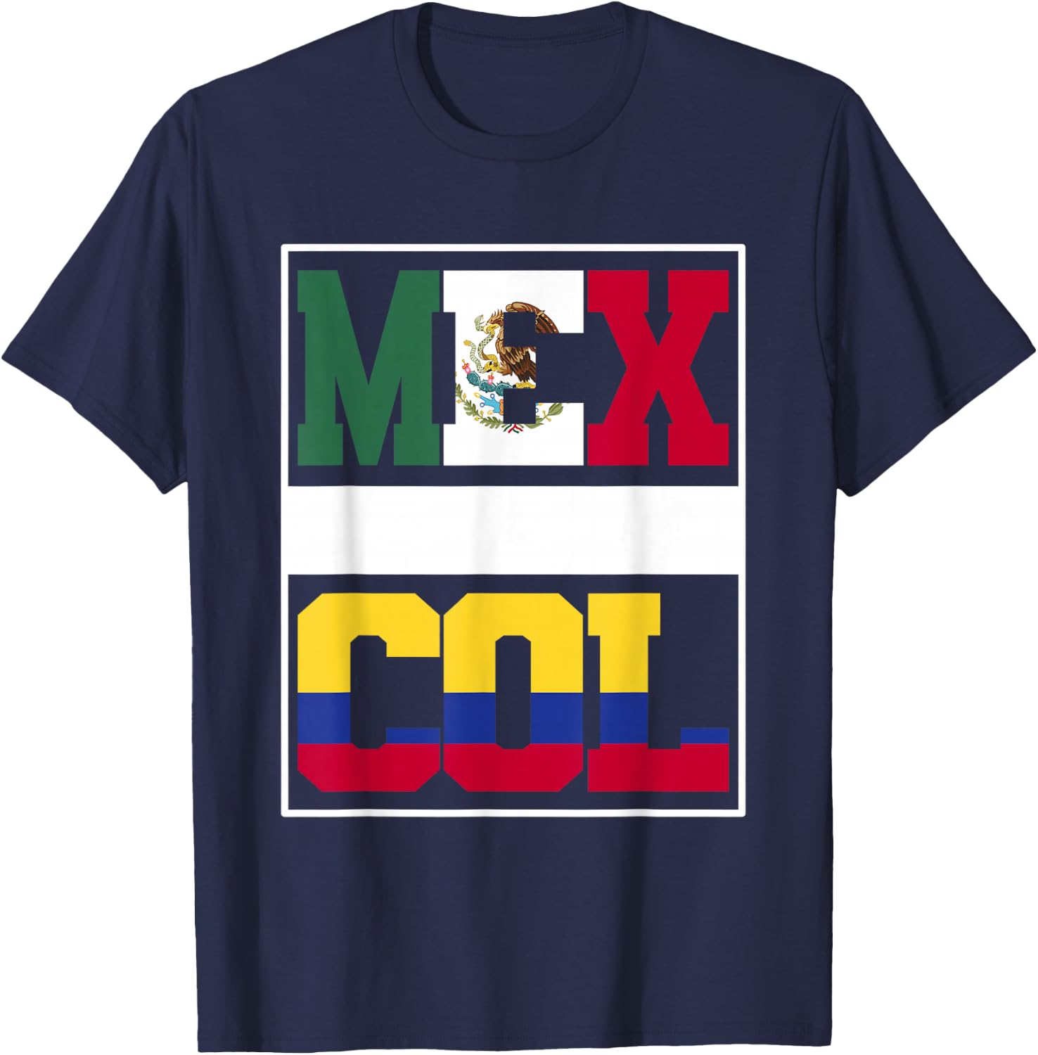 Half Colombian Mexican Mixed Heritage Colombia Mexico Roots T-Shirt - T-Shirt | Navy
