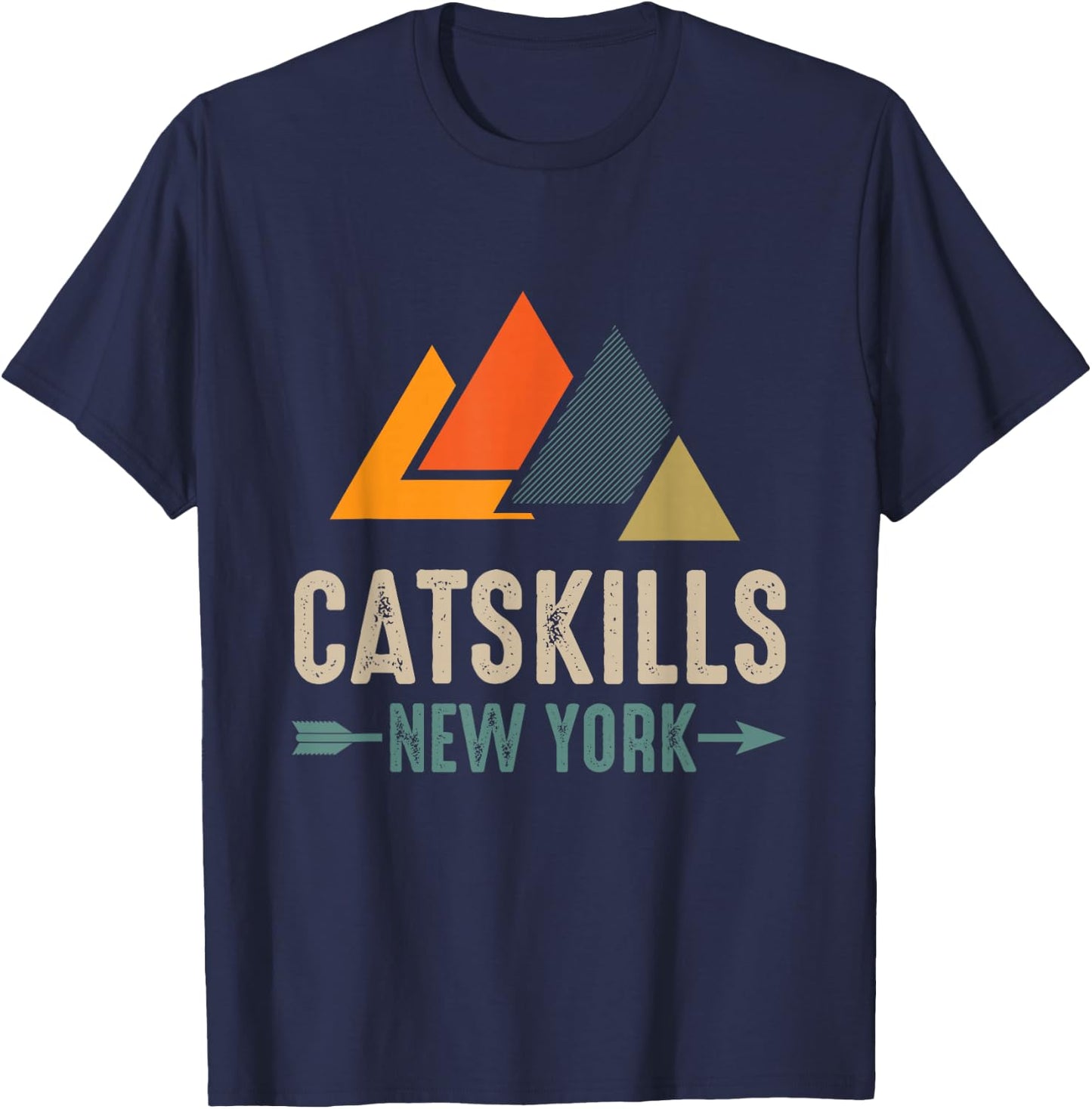 Minimal Geometric Mountains Catskills New York Vintage Retro T-Shirt - T-Shirt | Navy
