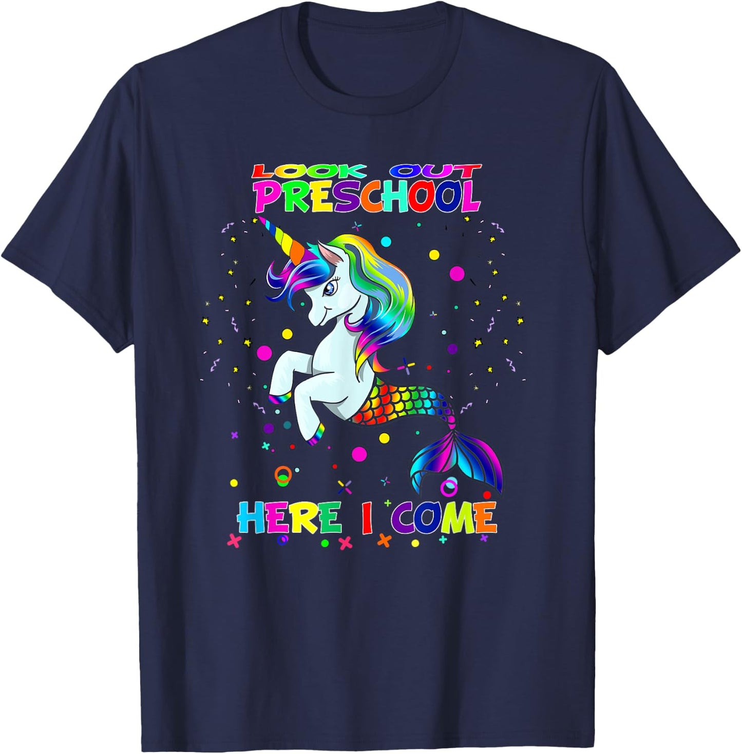 Look Out Preschool Here I Come Kids Mermicorn Unicorn T-Shirt - T-Shirt | Navy